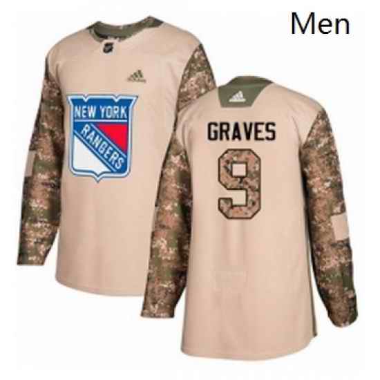 Mens Adidas New York Rangers 9 Adam Graves Authentic Camo Veterans Day Practice NHL Jersey